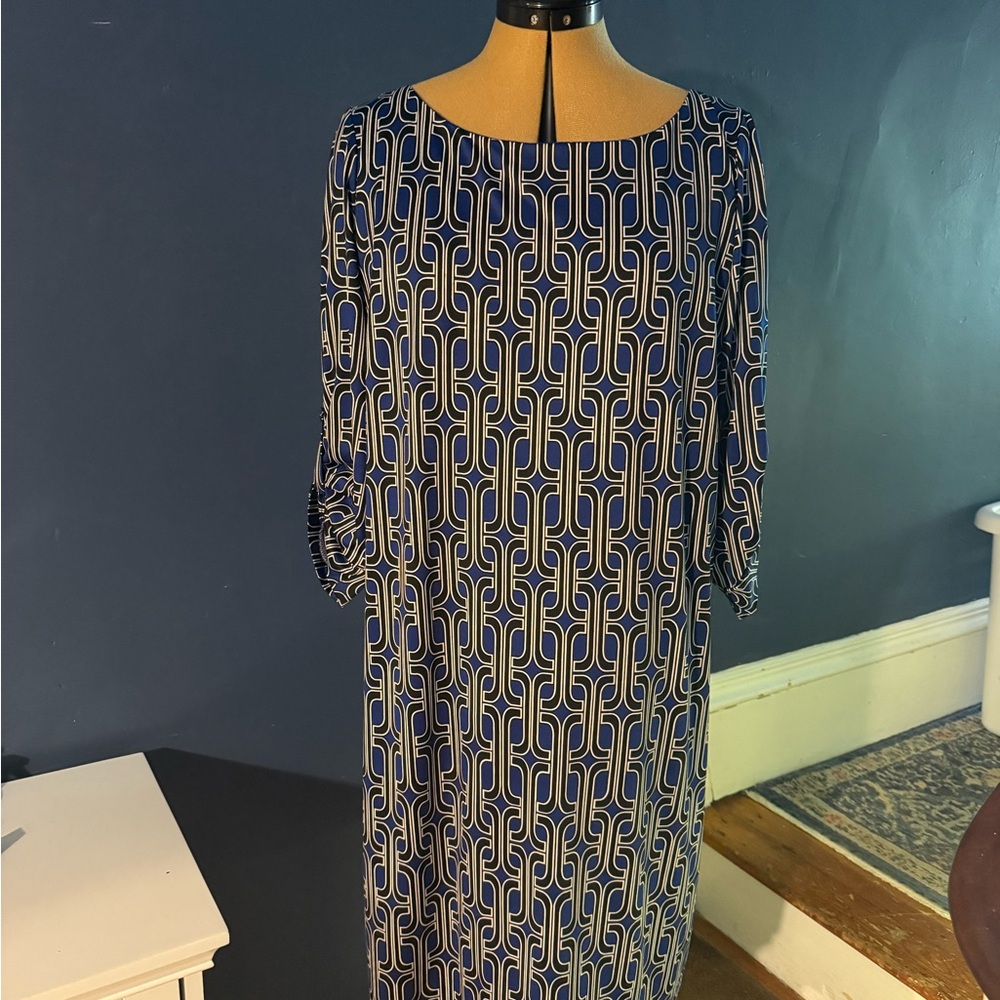 Motherhood Blue Geometric Pattern Dress